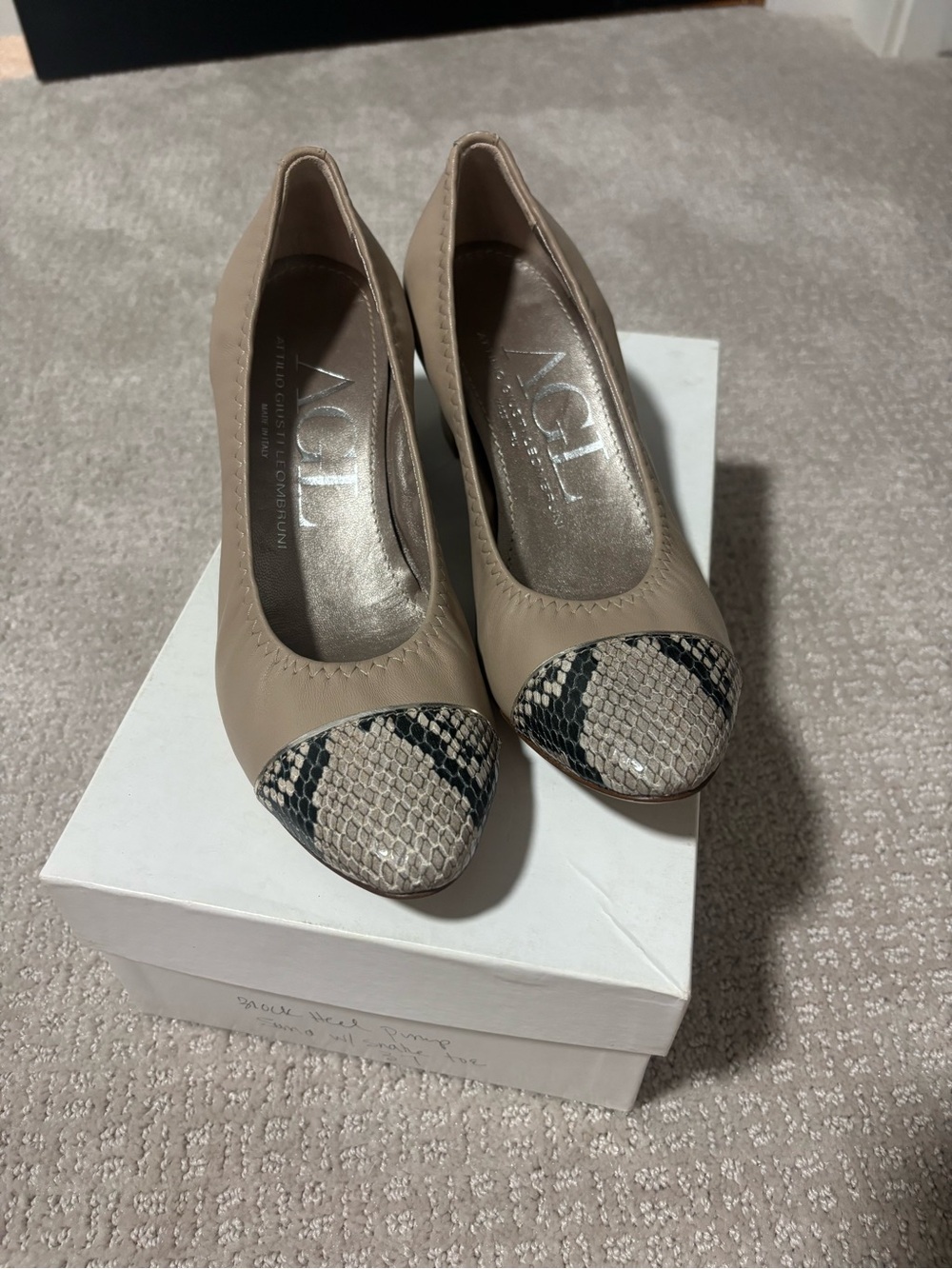 Agl Beige Pumps with Snake-Print Cap Toe